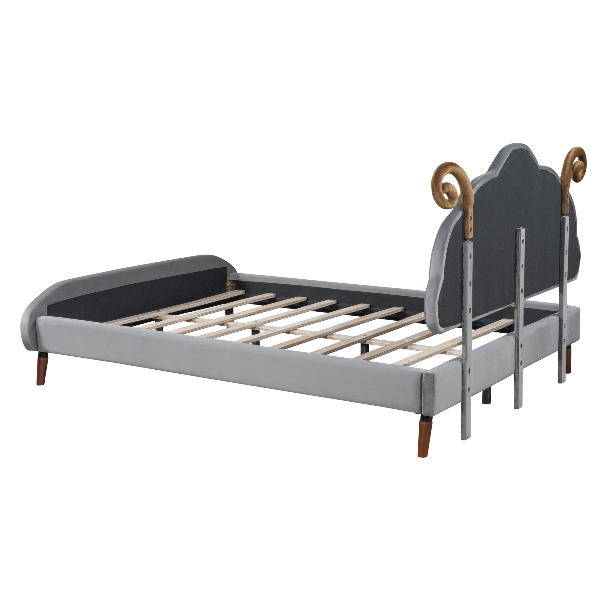 Full Size Upholstered Platform Bed With Sheep Shaped Headboard, Gray Full Gray Plywood