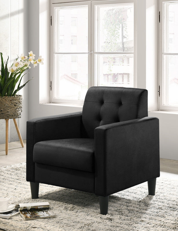 Hale 27.5" Black Velvet Accent Armchair With Tufting Black Velvet