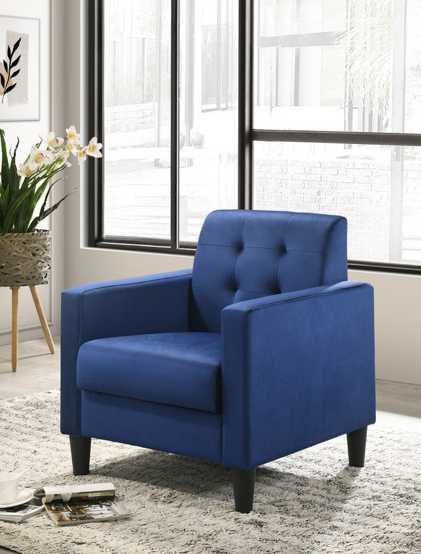 Hale 27.5" Blue Velvet Accent Armchair With Tufting Blue Velvet