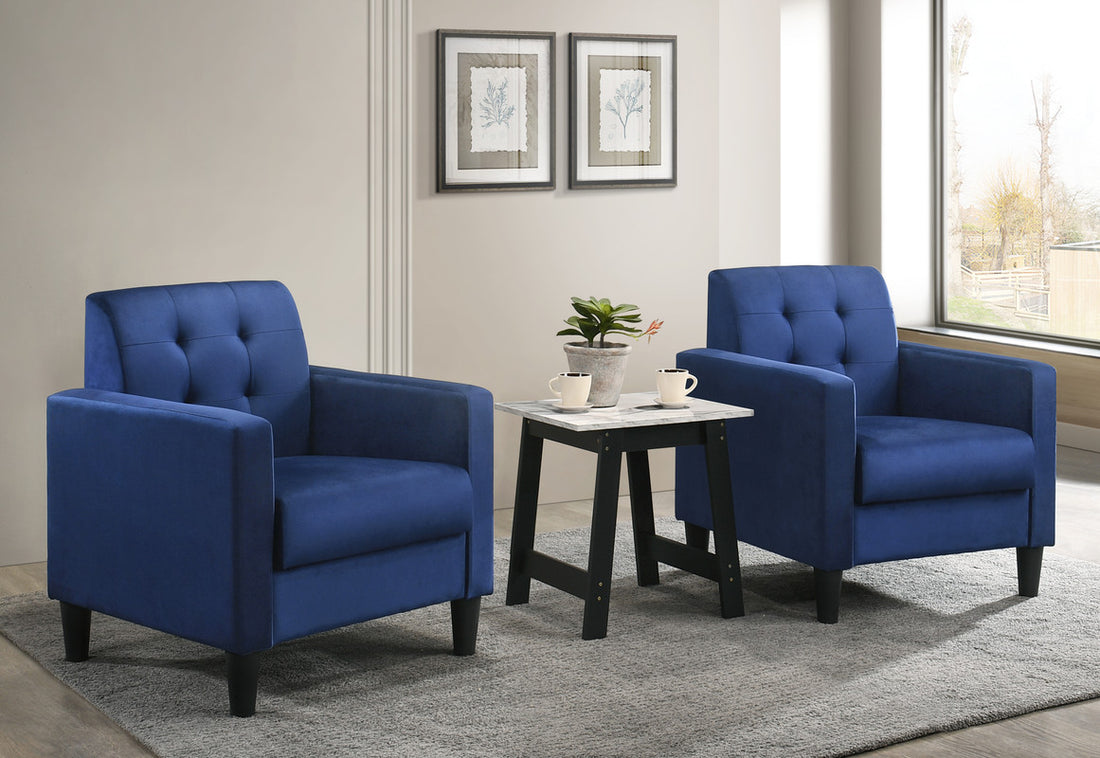 Hale Blue Velvet Armchairs And End Table Living Room Set Blue Velvet