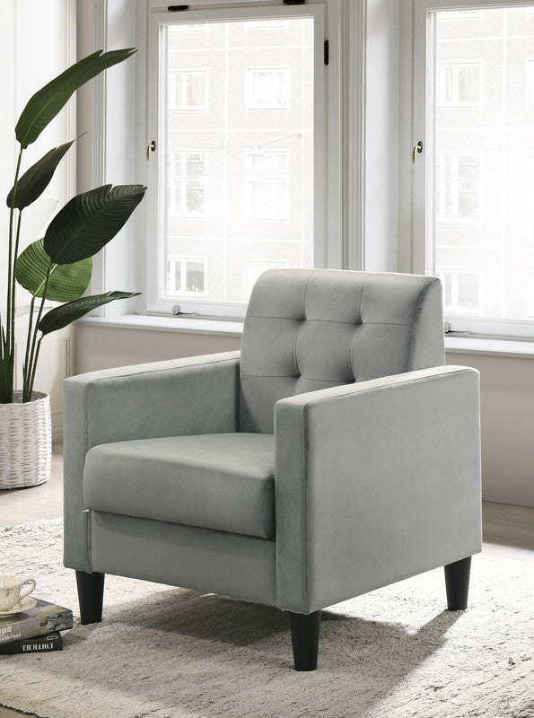 Hale 27.5" Light Gray Velvet Accent Armchair With Tufting Light Gray Velvet