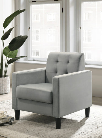 Hale 27.5" Light Gray Velvet Accent Armchair With Tufting Light Gray Velvet