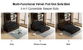 3 In 1 Convertible Sleeper Sofa Bed,Modern Velvet Loveseat Couch With Pull Out Bed,Small Beautiful Seat Futon Sofa Bed With Convertible Office Desk,Black Black Metal & Wood 2 Seat