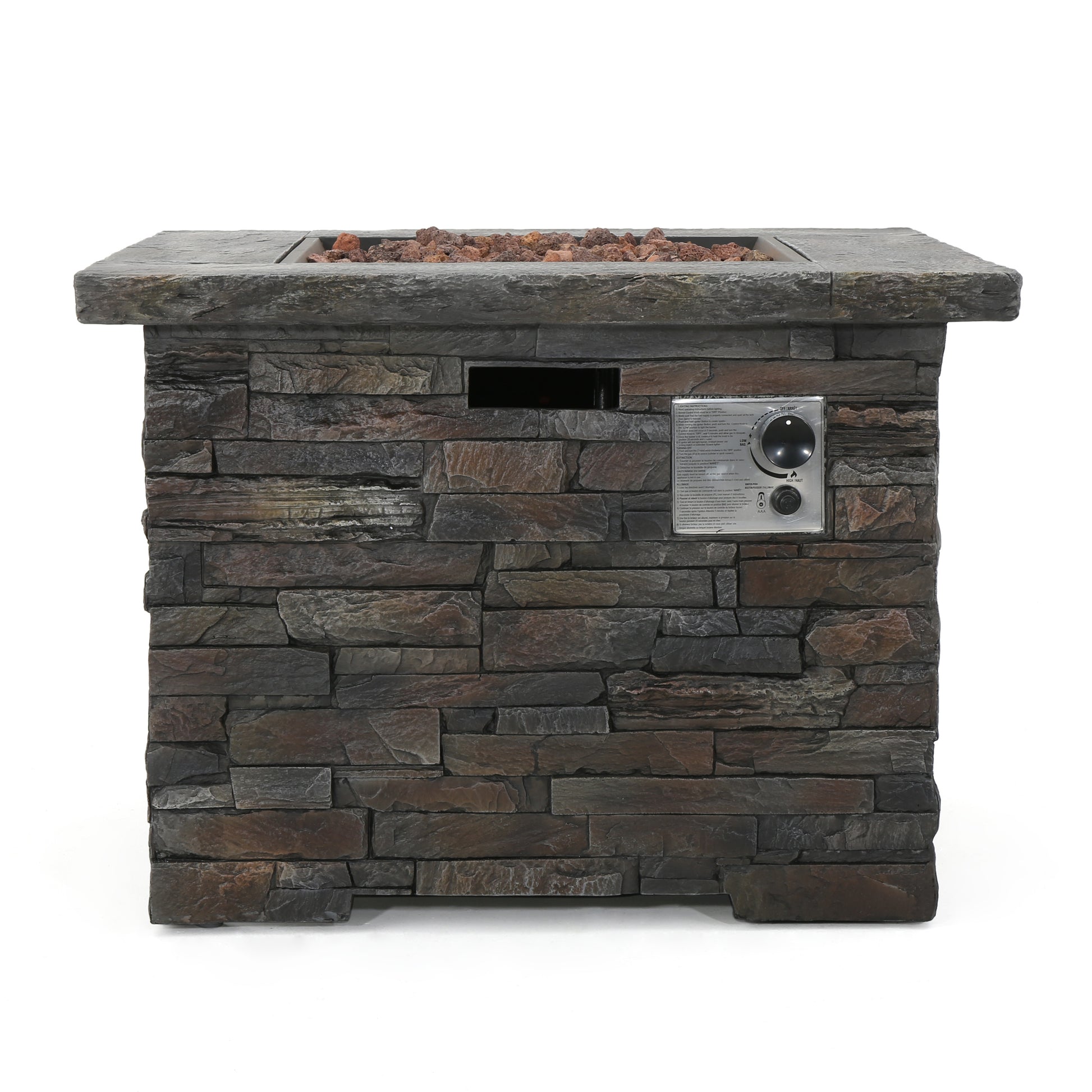 35" Square Mgo Fire Pit 40000 Btu Stone Gray Magnesium Oxide