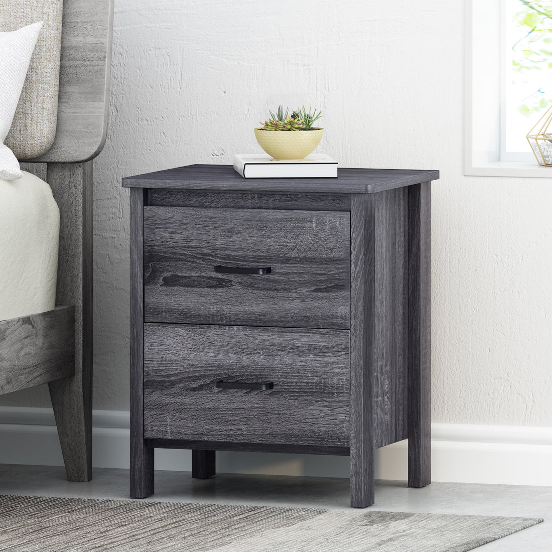 Toolless Assembly Nightstand Dark Grey Mdf