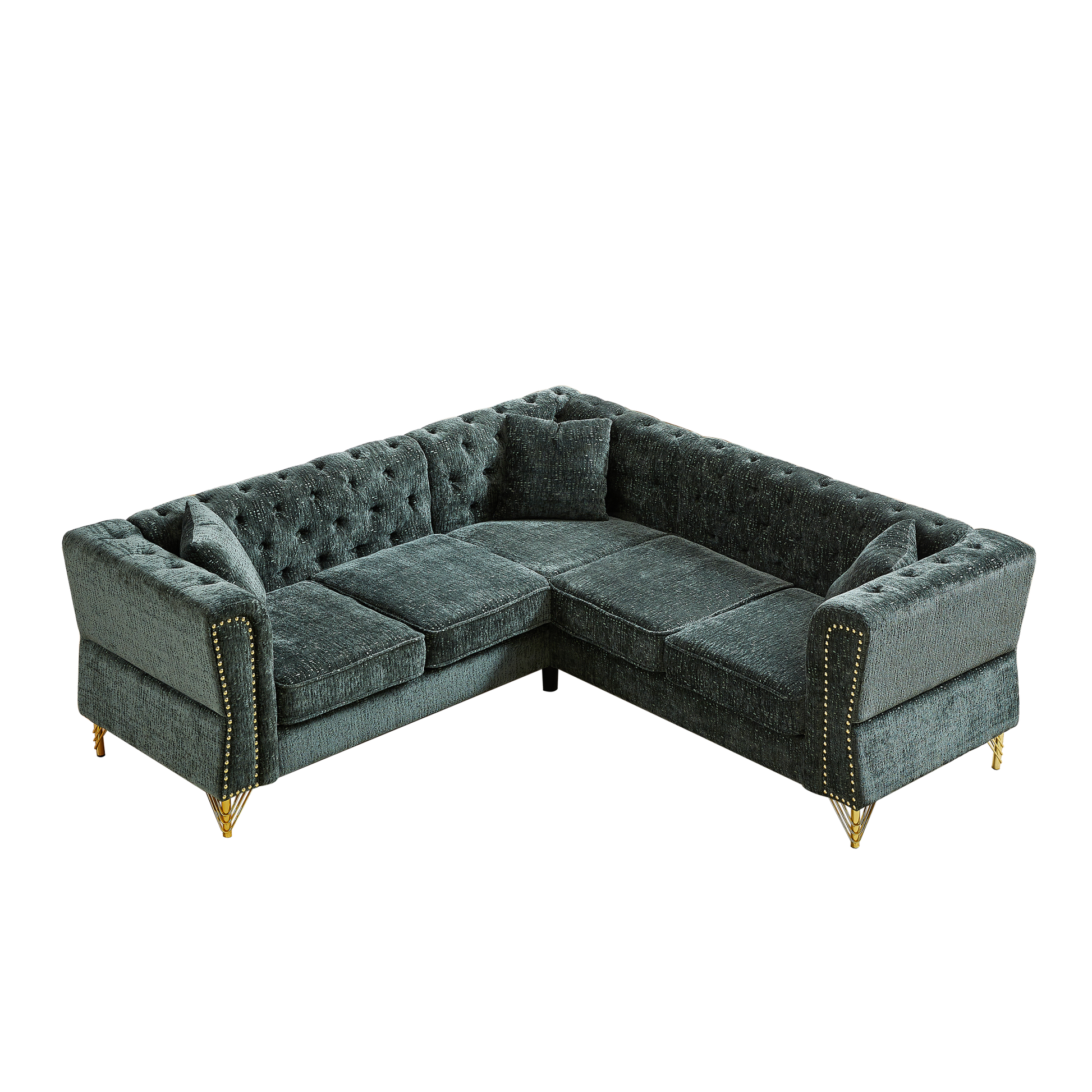 81.5 Inch Chenille Corner Sofal Shaped Sectional Couch, 5 Seater Corner Sofas With 3 Cushions For Living Room, Bedroom, Apartment, Office Green Foam Chenille 5 Seat