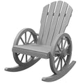 Outsunny Wooden Rocking Chair, Adirondack Rocker Chair W Slatted Design And Oversized Back, Outdoor Rocking Chair With Wagon Wheel Armrest For Porch, Poolside, And Garden, Gray Gray Wood