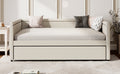 Modern Style Twin Size Upholstered Daybed With Trundle For Guest Room, Small Bedroom, Study Room, Beige Box Spring Not Required Twin Beige Wood Bedroom Traditional Daybeds Linen Upholstered