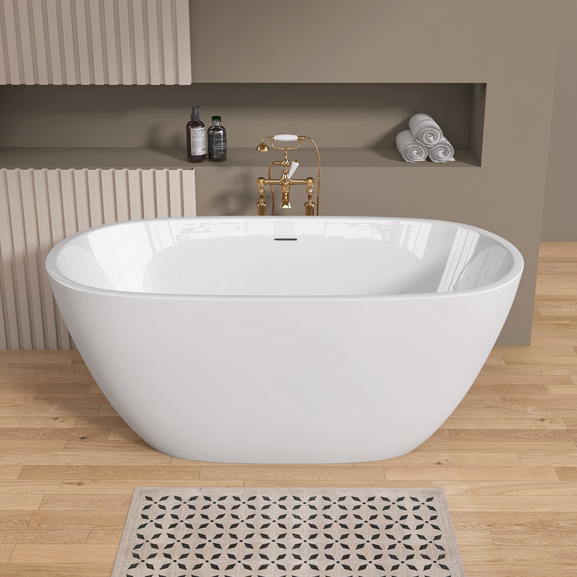 55 Inch Acrylic Freestanding Bathtub Contemporary Soaking White Tub With Overflow And Pop Up Drain Matte White Matte White Oval Bathroom Freestanding Tubs Matte Less Than 59 In Contemporary,Modern Soaking Center Fiberglass Acrylic