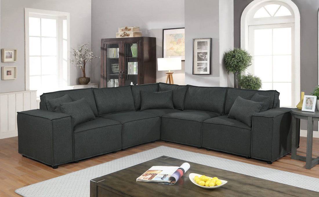 Jenson 99" Modular Sectional Sofa In Dark Gray Linen Dark Gray Linen