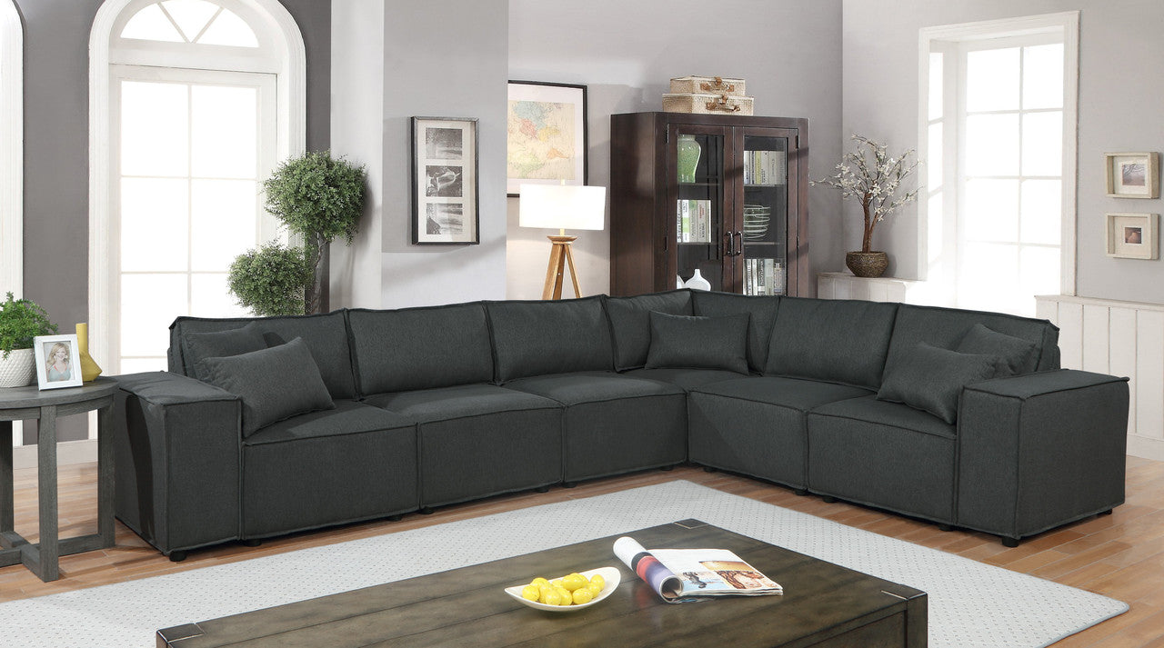 Janelle 127.5" Modular Sectional Sofa In Dark Gray Linen Dark Gray Linen