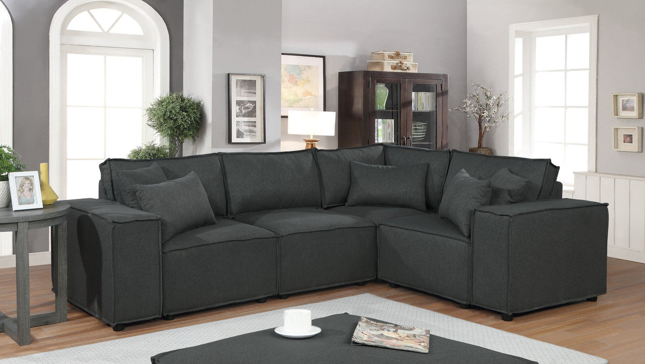 Melrose 99" Modular Sectional Sofa With Ottoman In Dark Gray Linen Dark Gray Linen