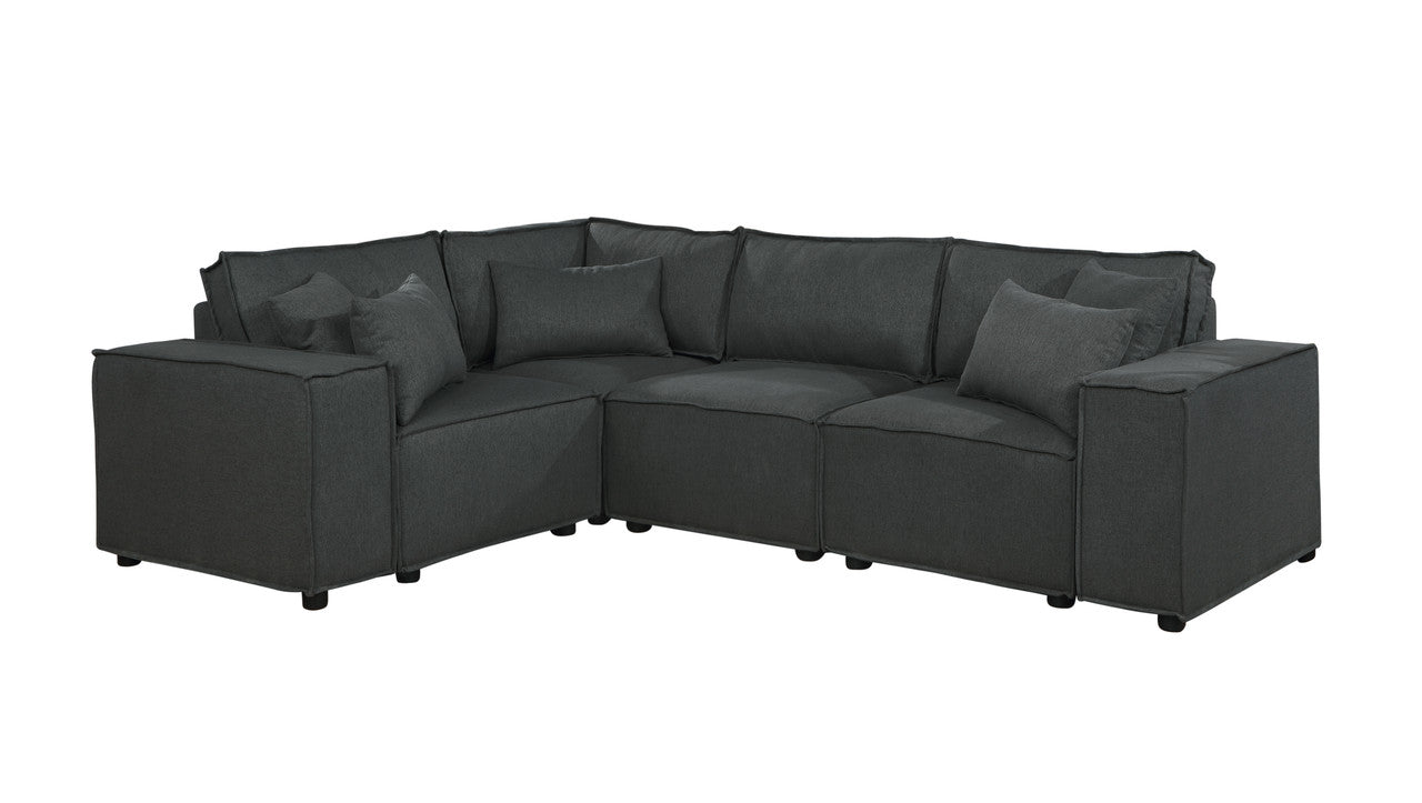 Melrose 99" Modular Sectional Sofa With Ottoman In Dark Gray Linen Dark Gray Linen