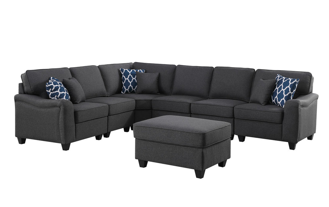 Leo 125" Dark Gray Linen 7Pc Modular L Shape Sectional Sofa And Ottoman Dark Gray Linen