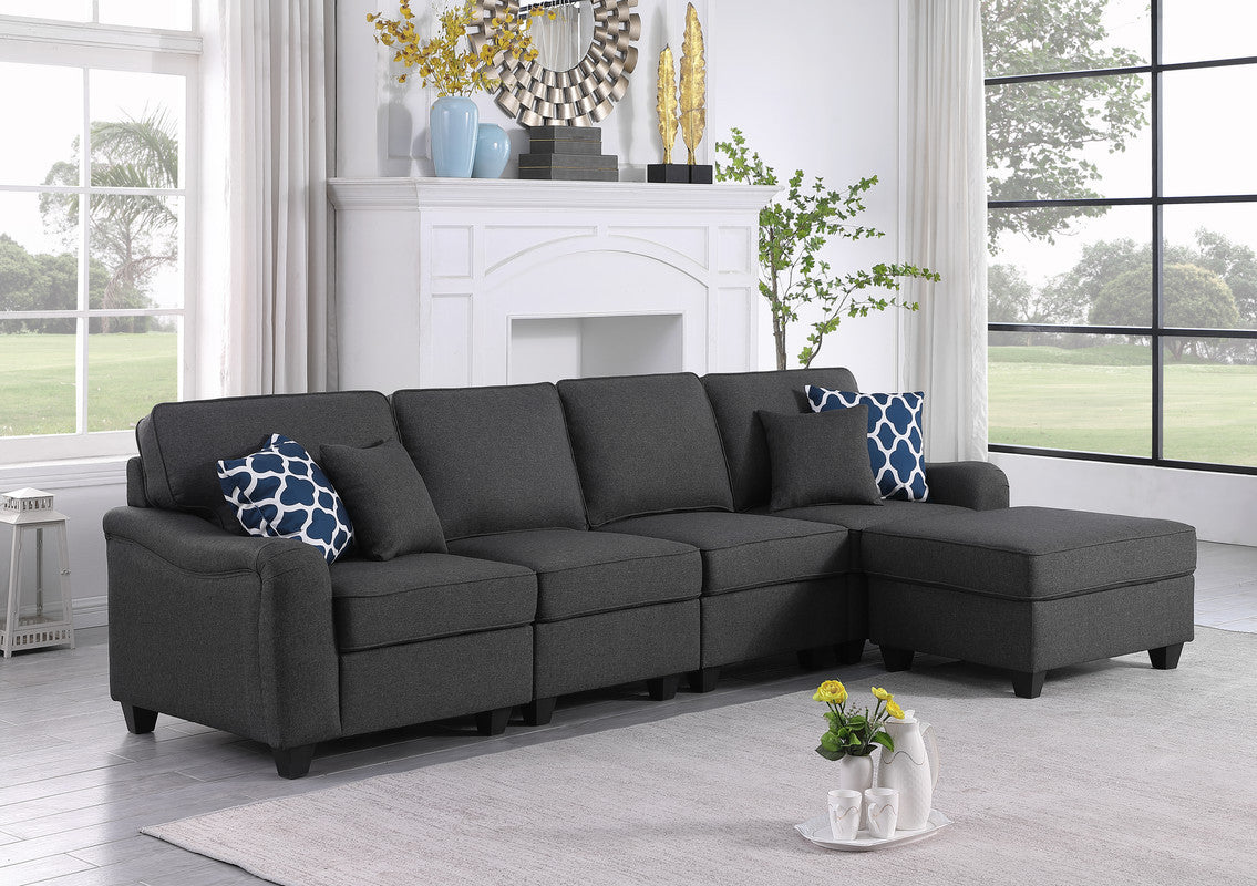 Leo 119" Dark Gray Linen 5 Seater Sofa And Ottoman Dark Gray Linen