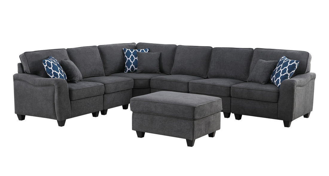 Leo 125" Dark Gray Woven 7Pc Modular L Shape Sectional Sofa And Ottoman Dark Gray Fabric