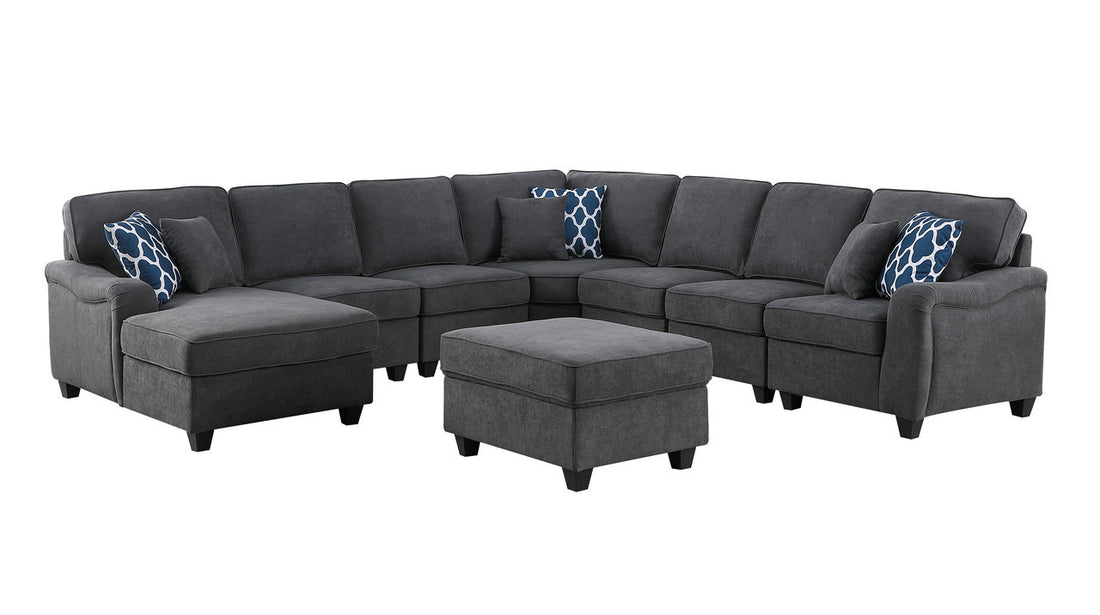 Leo 125" Dark Gray Woven 8Pc Modular L Shape Sectional Sofa Chaise And Ottoman Dark Gray Fabric