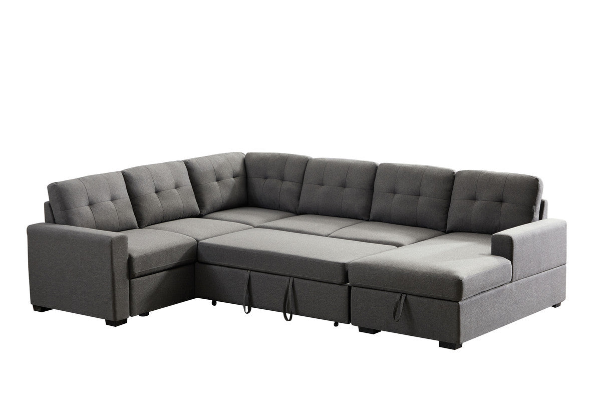 Selene 115.5" Dark Gray Linen Fabric Sleeper Sectional Sofa With Storage Chaise Dark Gray Linen