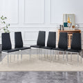 Grid Armless High Backrest Dining Chair, Black Chair And 6 Piece Set Of Electroplated Metal Legs, Office Chair. Suitable For Restaurants, Living Rooms, Kitchens, And Offices.W115163430 0924 Black Foam Pu