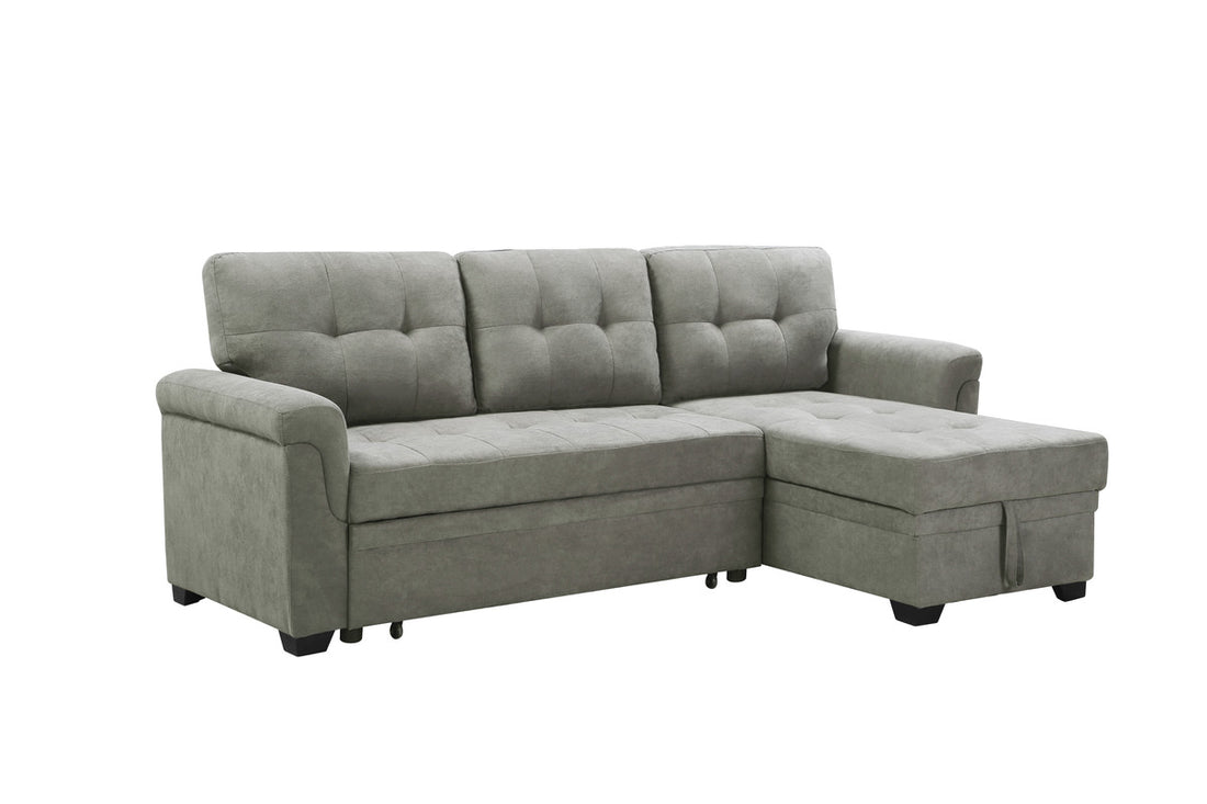 Connor 84" Light Gray Fabric Reversible Sectional Sleeper Sofa Chaise With Storage Light Gray Fabric