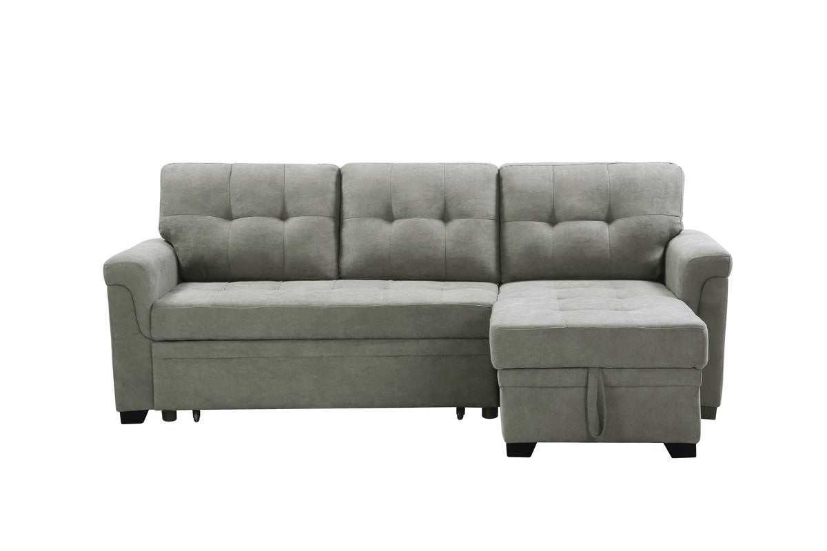 Connor 84" Light Gray Fabric Reversible Sectional Sleeper Sofa Chaise With Storage Light Gray Fabric