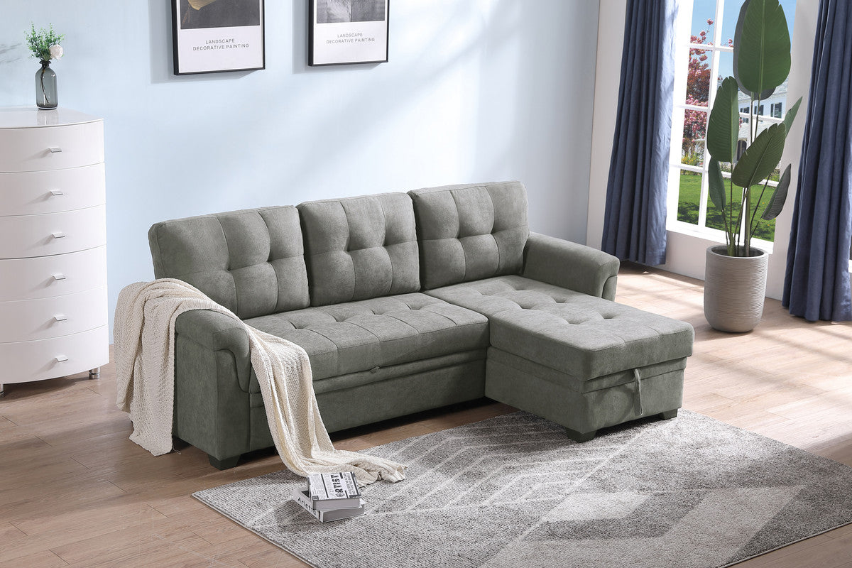 Connor 84" Light Gray Fabric Reversible Sectional Sleeper Sofa Chaise With Storage Light Gray Fabric