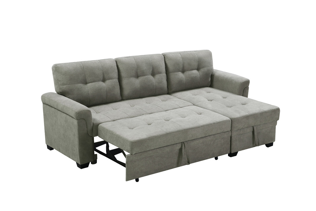 Connor 84" Light Gray Fabric Reversible Sectional Sleeper Sofa Chaise With Storage Light Gray Fabric