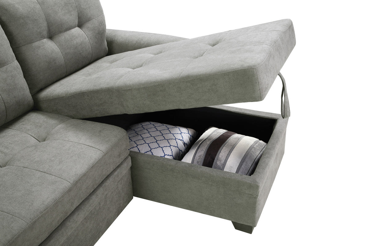 Connor 84" Light Gray Fabric Reversible Sectional Sleeper Sofa Chaise With Storage Light Gray Fabric