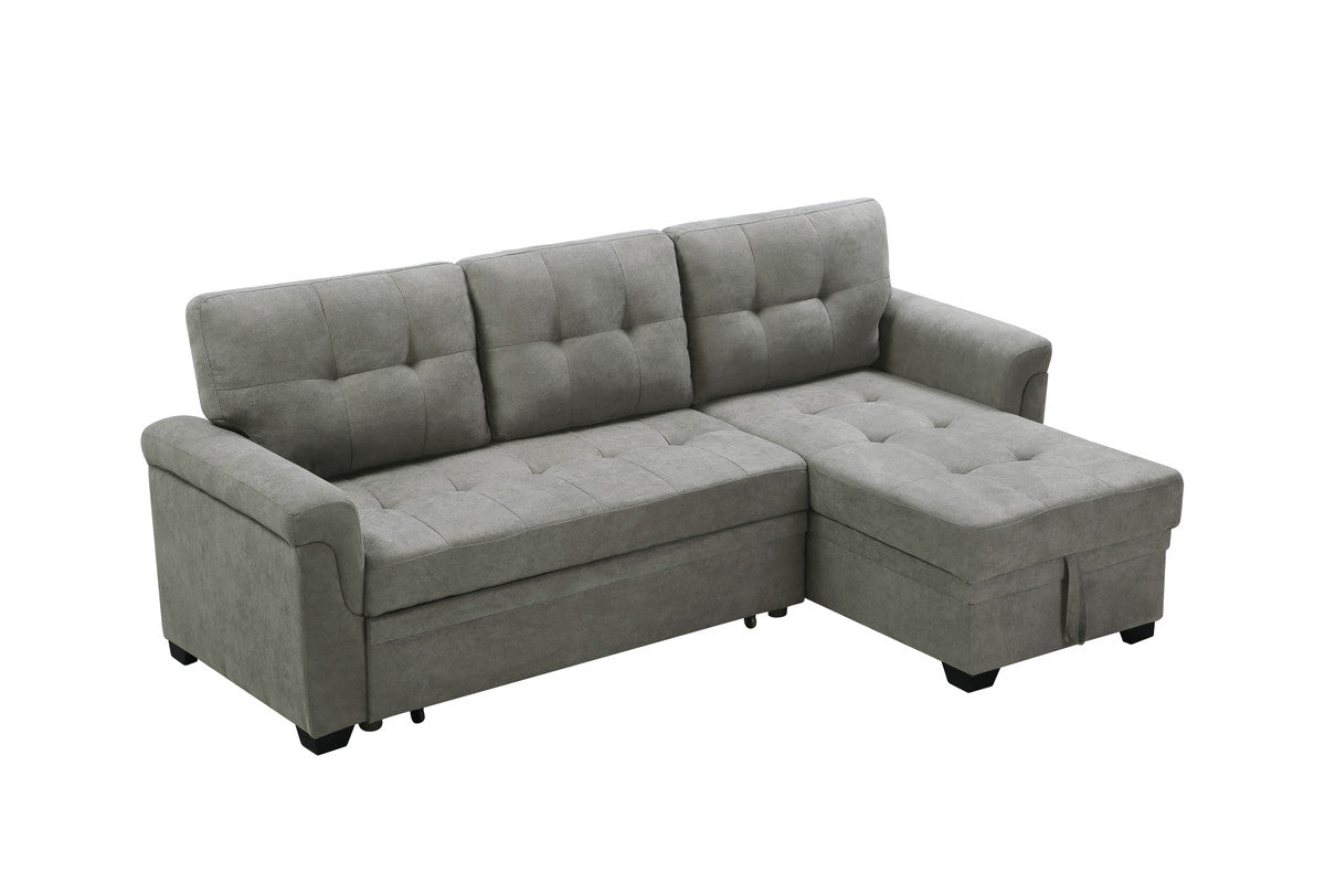 Connor 84" Light Gray Fabric Reversible Sectional Sleeper Sofa Chaise With Storage Light Gray Fabric