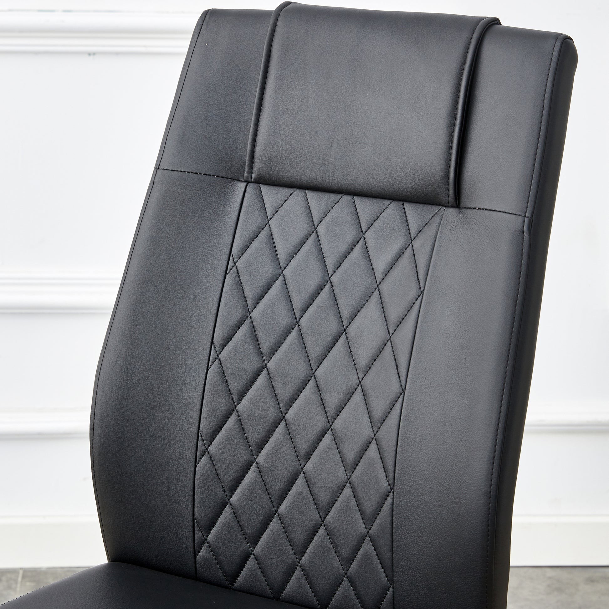 Table And Chair Set.Large Modern Rectangular Table With 0.4 Inch Patterned Glass Tabletop And Large Mdf Table Legs.Comes With 6 Chairs With Faux Leather Cushioned Seats And Golden Metal Legs. Gold White Seats 6 Mdf Glass