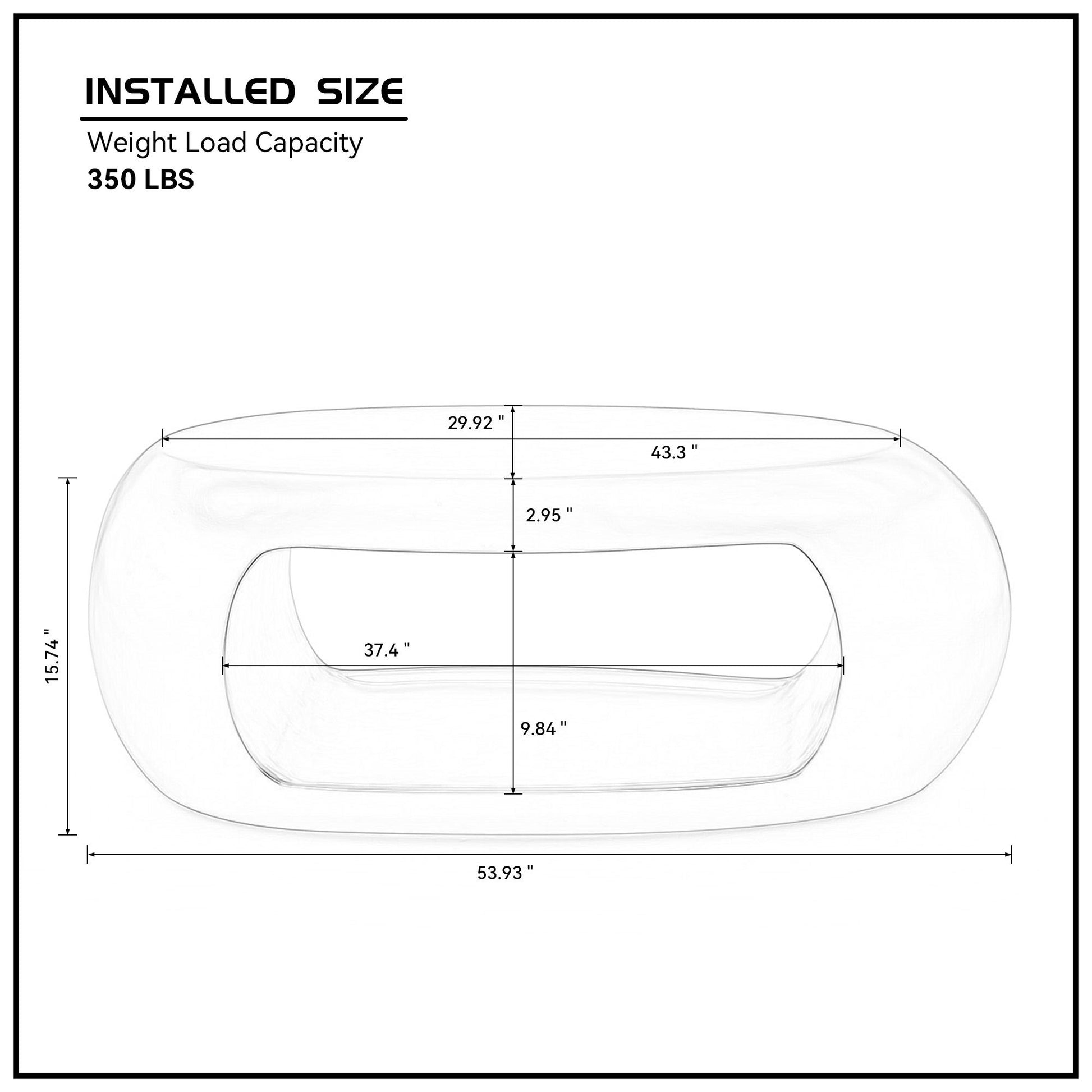 53.93'' Modern Oval Coffee Table, Sturdy Fiberglass Center Cocktail Table Tea Table For Living Room, Black, No Need Assembly Matt Black Fiberglass