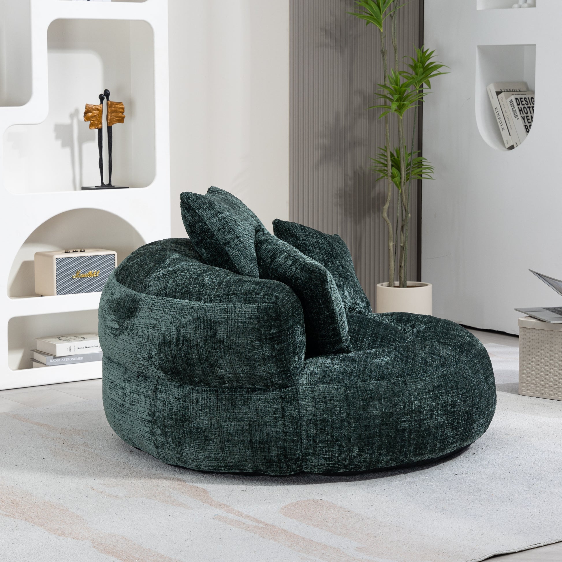 Coolmore Lazy Sofa Durable Comfort Lounger High Back Bean Bag Chair Couch With Three Pillows For Adults And Kids, Indoor & Outdoor, Single Gaming Sofa Chair For Bedroom,Office Emerald Chenille Emerald Foam Chenille 1 Seat