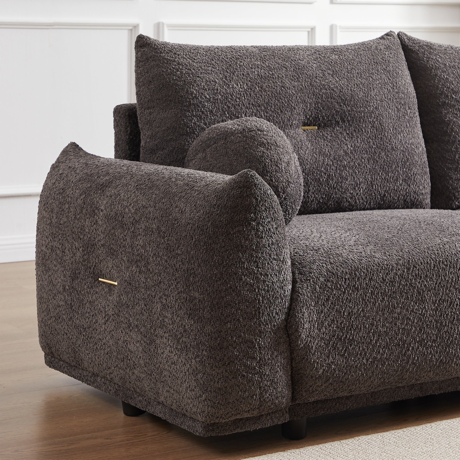 Lamb'S Wool 2 Seater Cushion Sofa 90'' Comfortable Sofa For Living Room Bedroom And Other Casual Spaces Lamb'S Wool Sofa With 2 Cushions And 2 Ball Pillows. Gray Gray Foam Fabric 2 Seat