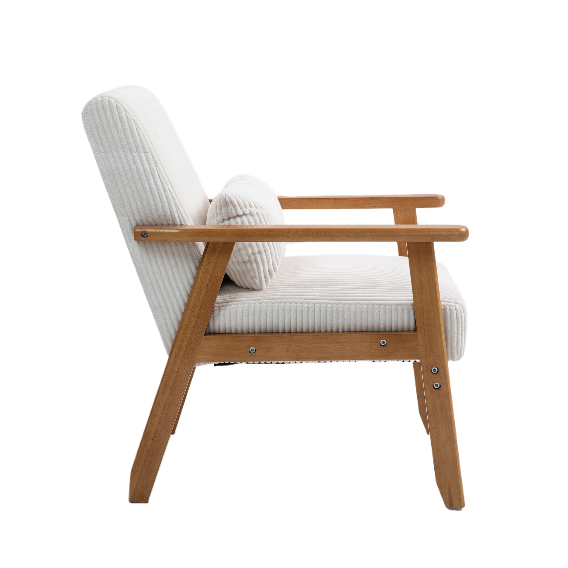 Leisure Chair With Solid Wood Armrest And Feet, Leisure Chair, Wood Frame, Velvet, L, Solid Rubber Wood Legs, Mid Century Modern Accent Chair, For Living Room Bedroom Studio Chair Beige Corduroy