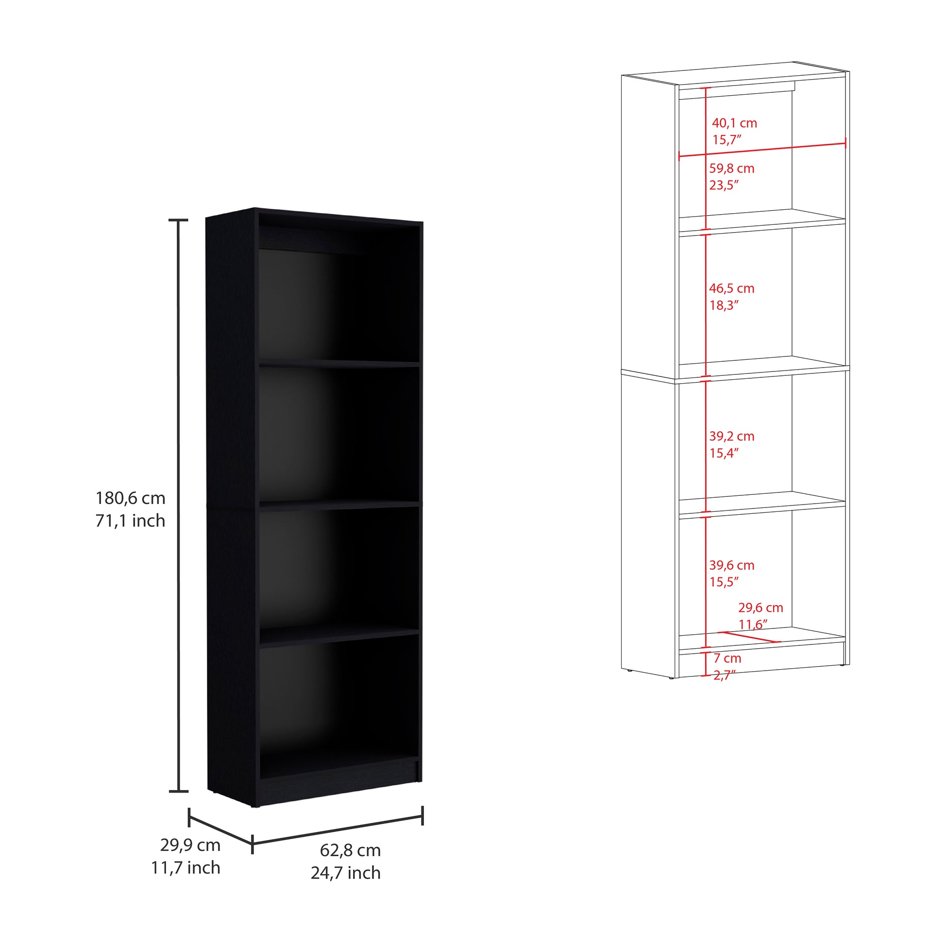 Hialeah 3 Piece Home Bookcase Set, 74" Wide With 10 Shelves And Two Double Door Cabinetliving Room Set Set Black Black Particle Board