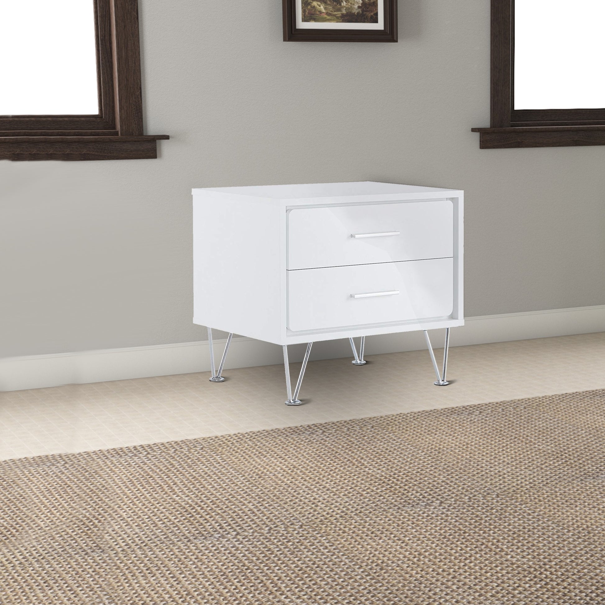 Contemporary 2 Drawers Wood Nightstand By Deoss, White White Mdf