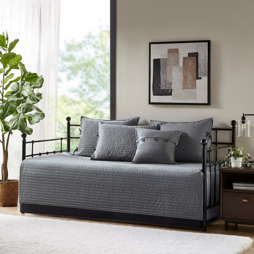 6 Piece Reversible Plaid Daybed Cover Set Grey Daybed Grey Polyester