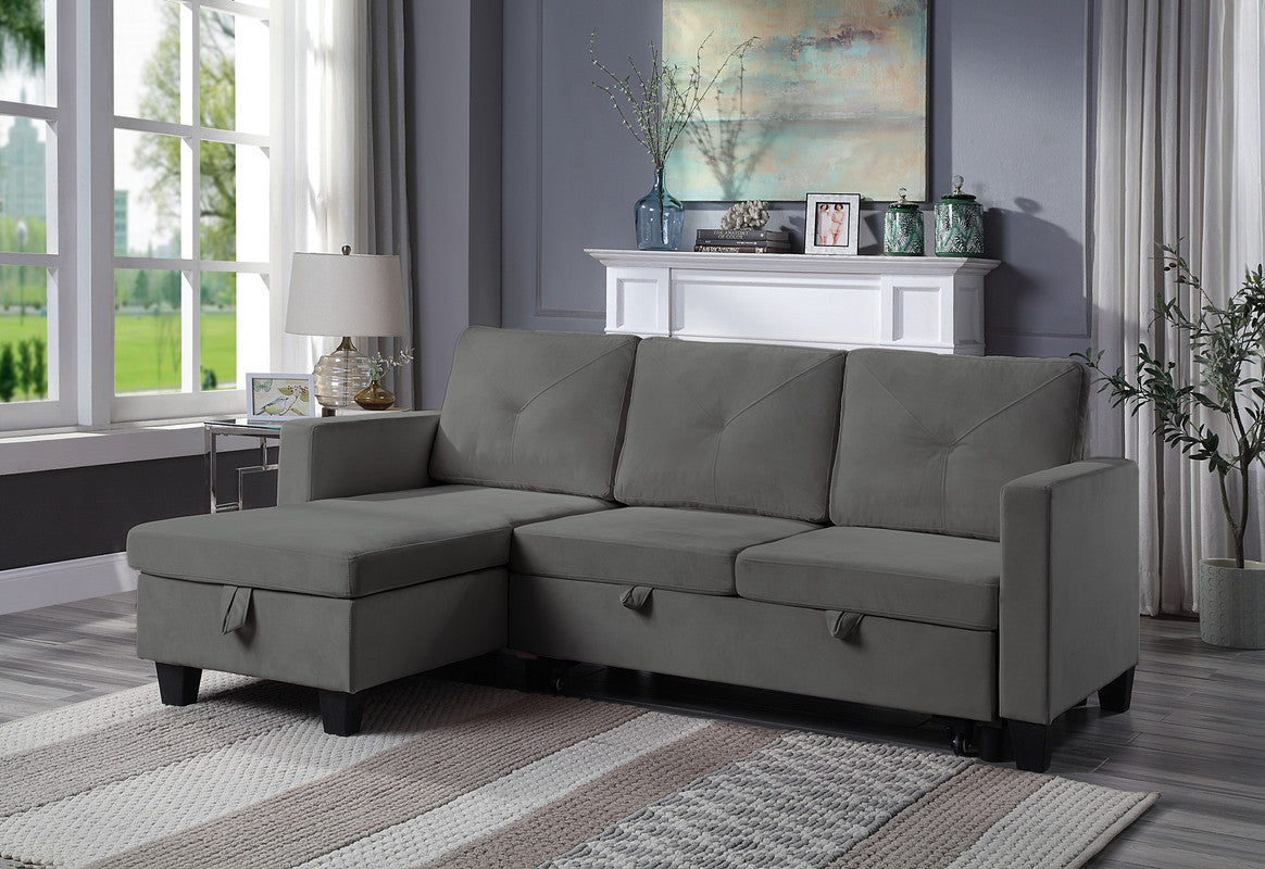 Nova 82.5" Dark Gray Velvet Reversible Sleeper Sectional Sofa With Storage Chaise Dark Gray Velvet