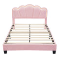 Full Size Upholstered Flower Shape Bed, Elegant Flowers Headboard With Led Light Strip ,Sherpa Fabric Platform Bed With Wooden Slats Support, Pink Full Pink Wood