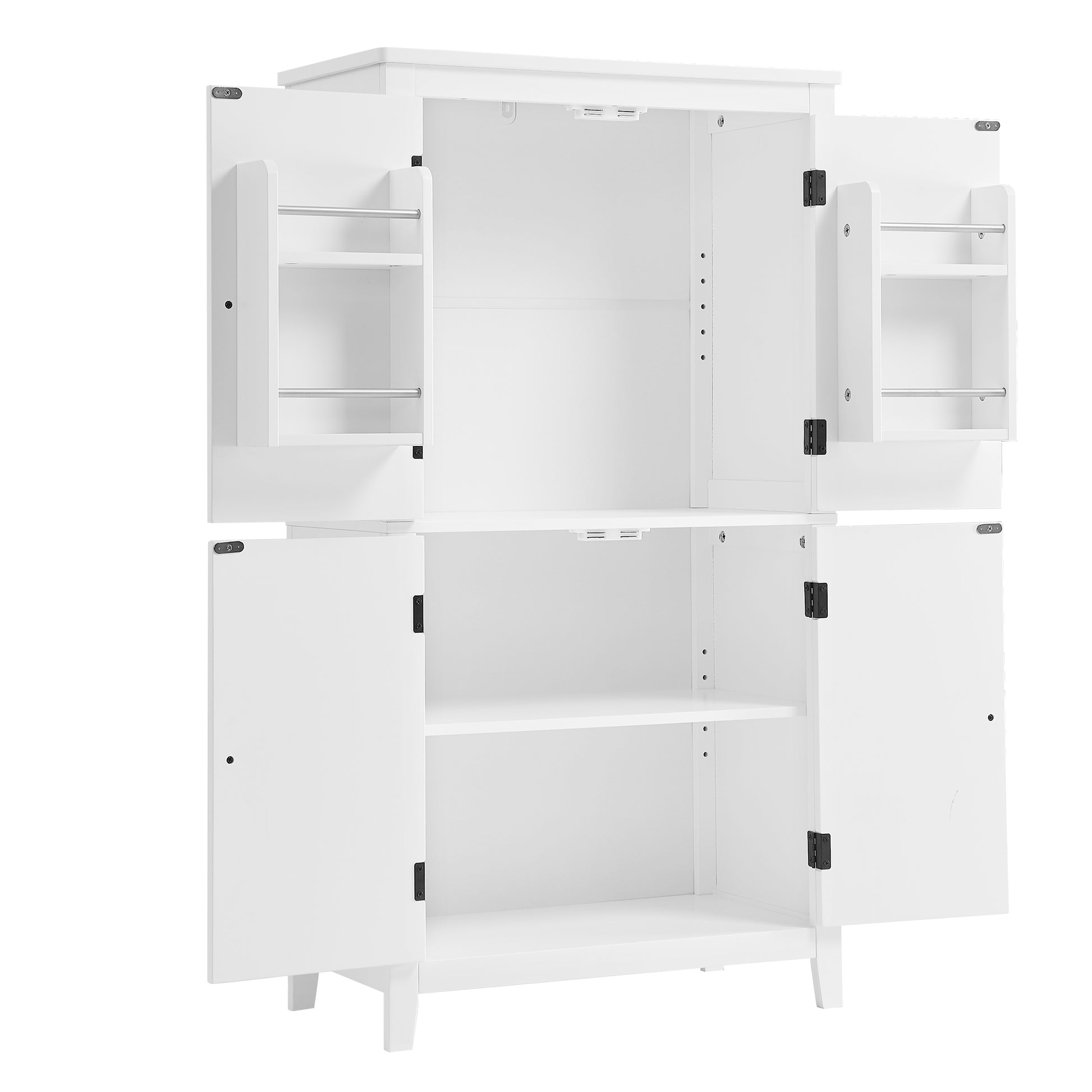 Elegant Bathroom Floor Storage Cabinet, Bathroom Storage Unit, Freestanding Cabinet With 4 Doors, Adjustable Shelves, Adaptable Shelves, White White Mdf