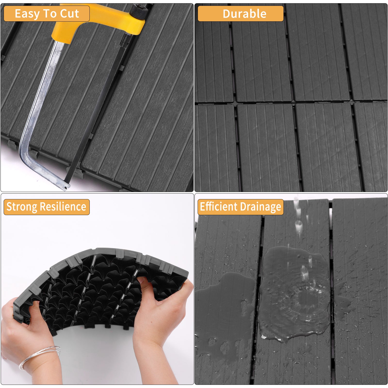 Plastic Interlocking Deck Tiles, 11.8"X11.8" Pack Of 44 , Patio Flooring Outdoor Waterproof All Weather Use For Garden Poolside Front Back Yard, Light Gray Light Gray Plastic