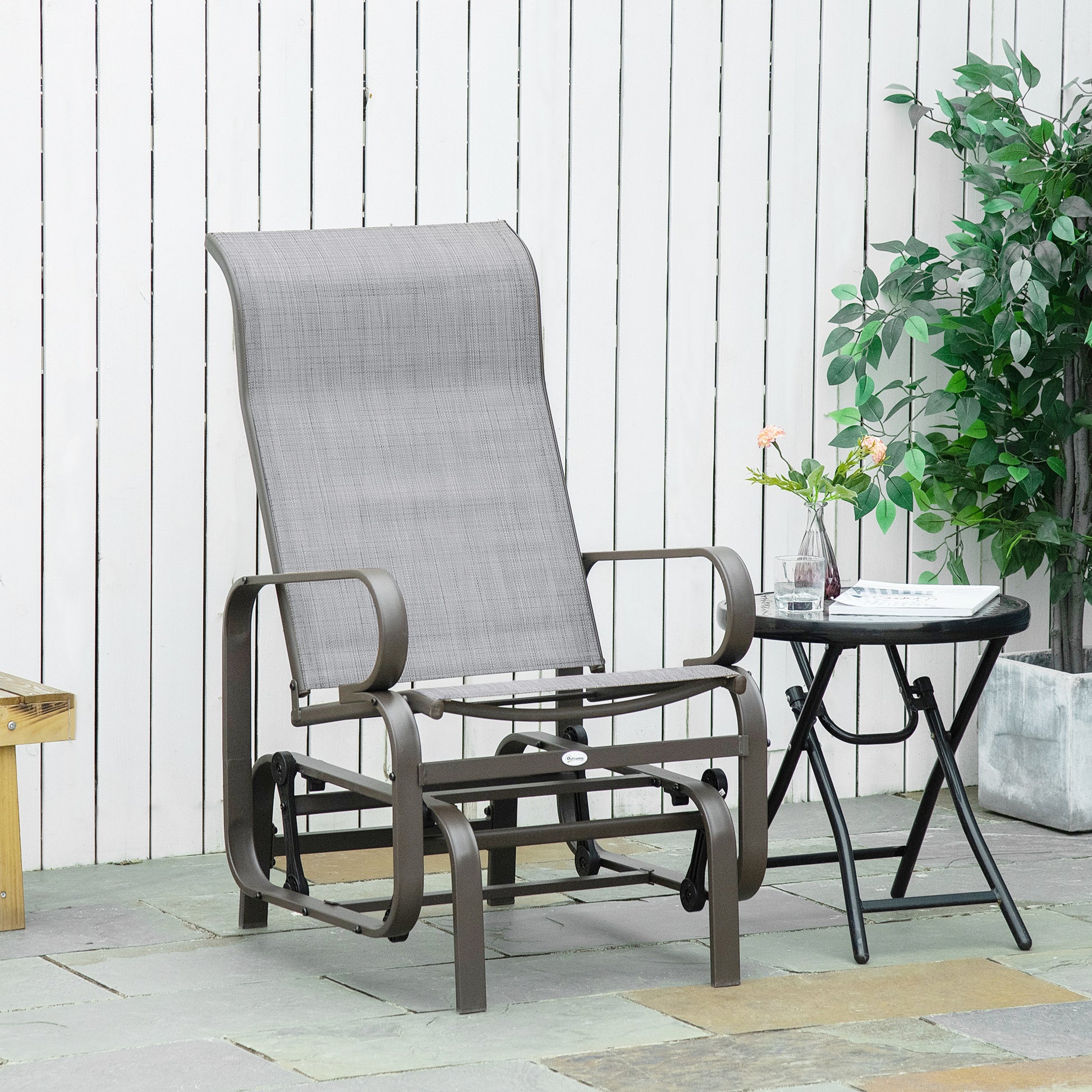 Outsunny Outdoor Glider Chair, Gliders For Outside Patio With Smooth Rocking Mechanism And Lightweight Construction For Backyard, Gray Brown Steel