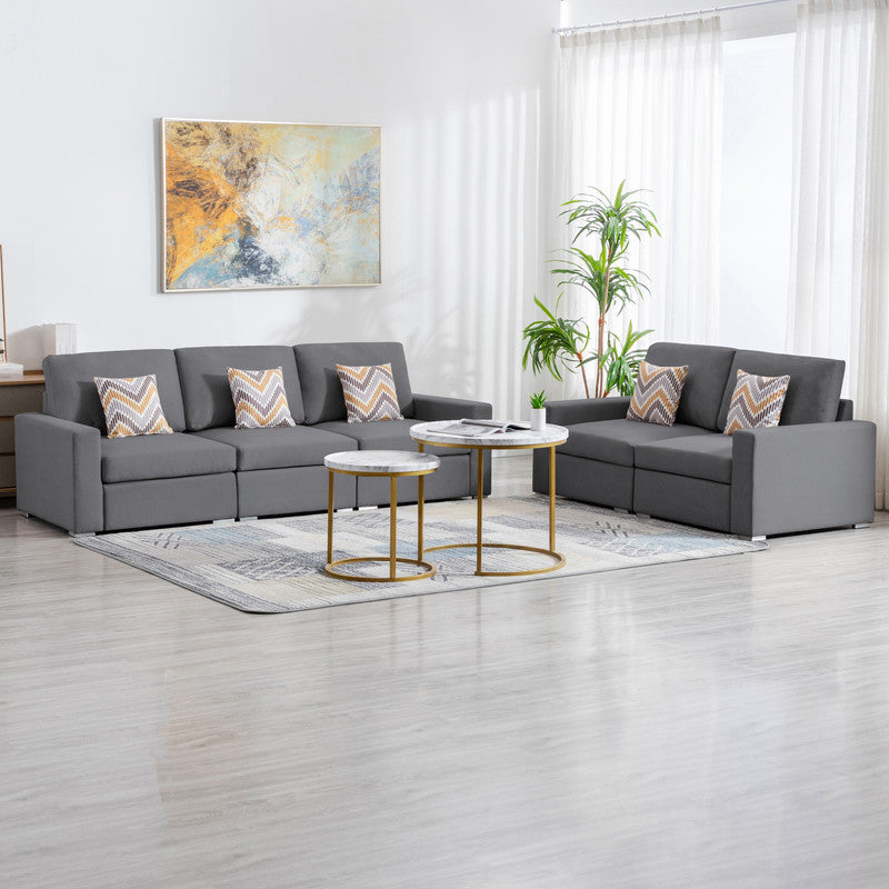 Nolan 95.5" Gray Linen Fabric Sofa And Loveseat Living Room Set With Pillows And Interchangeable Legs Gray Linen