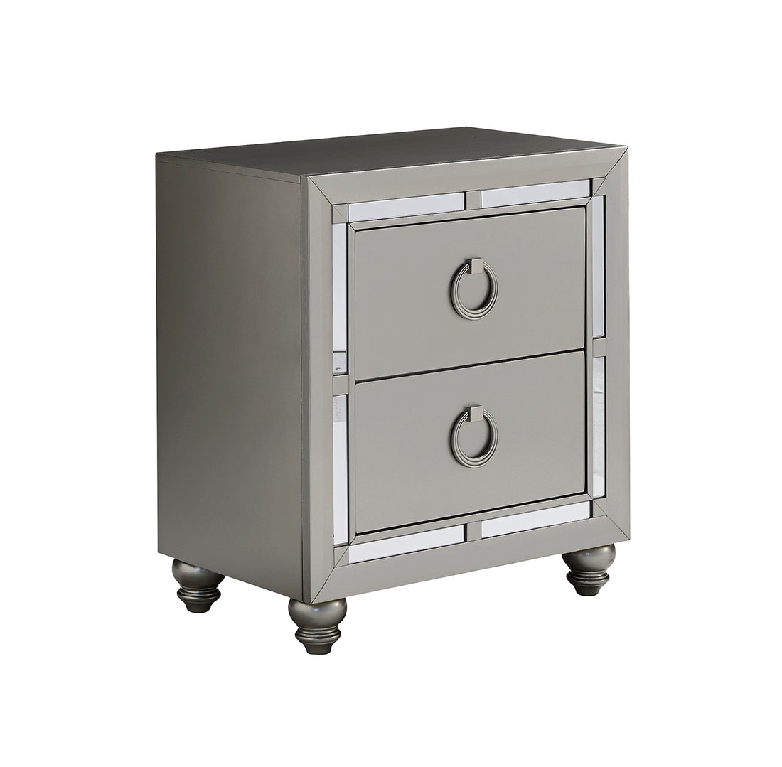 Chloe Gemstone Silver Nightstand Silver Grey Solid Wood Mdf