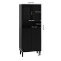 Tall Storage Show Cabinet With 2 Glass Display Door & 2 Doors, Tall Kitchen Pantry Cabinet With Gold Handles, Modern Cabinet Freestanding For Bathroom, Dining Living Room, Black Black Mdf