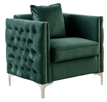 Bayberry 34" Green Velvet Chair With 1 Pillow Green Velvet