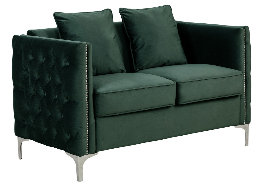 Bayberry 53" Green Velvet Loveseat With 2 Pillows Green Velvet