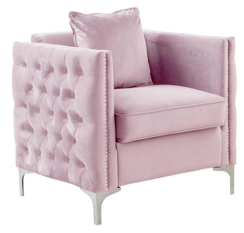 Bayberry 34" Pink Velvet Chair With 1 Pillow Pink Velvet