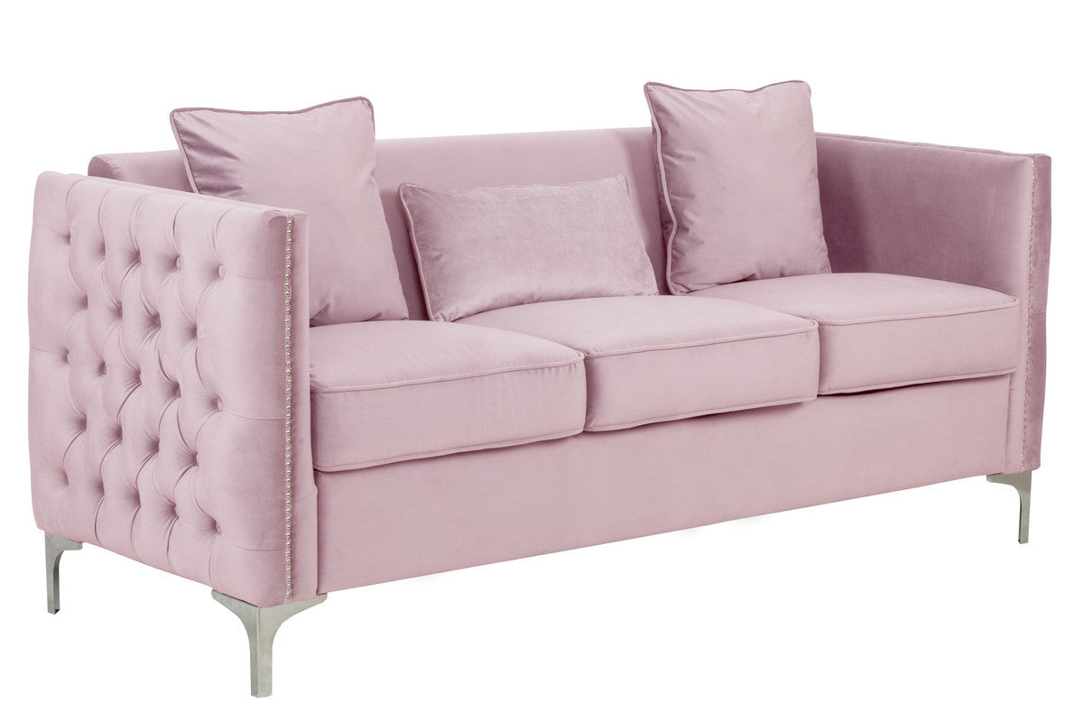 Bayberry 73" Pink Velvet Sofa with 3 Pillows