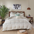 Cotton Printed Comforter Set With Trims Off White Gray Full Queen Queen Off White Gray Cotton